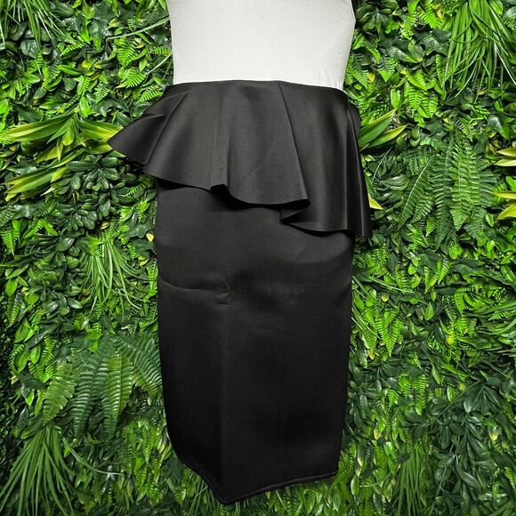 Women Skirt XL‎ Black Midi Peplum Stretch Fitted Ruffle Fits Small AOMEI 1286 - Picture 8 of 11